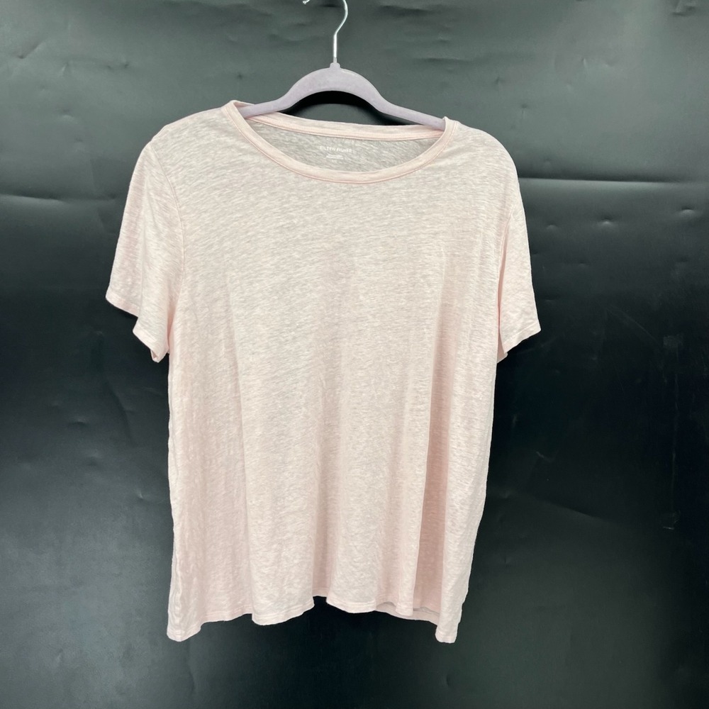 Eileen Fisher Peach organic linen short sleeve tee shirt quiet luxury top L